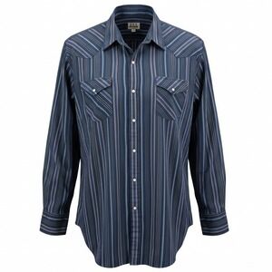 Ely Cattleman Western Shirt Mens 4X Navy Blue Striped Pearl Snap Big Man